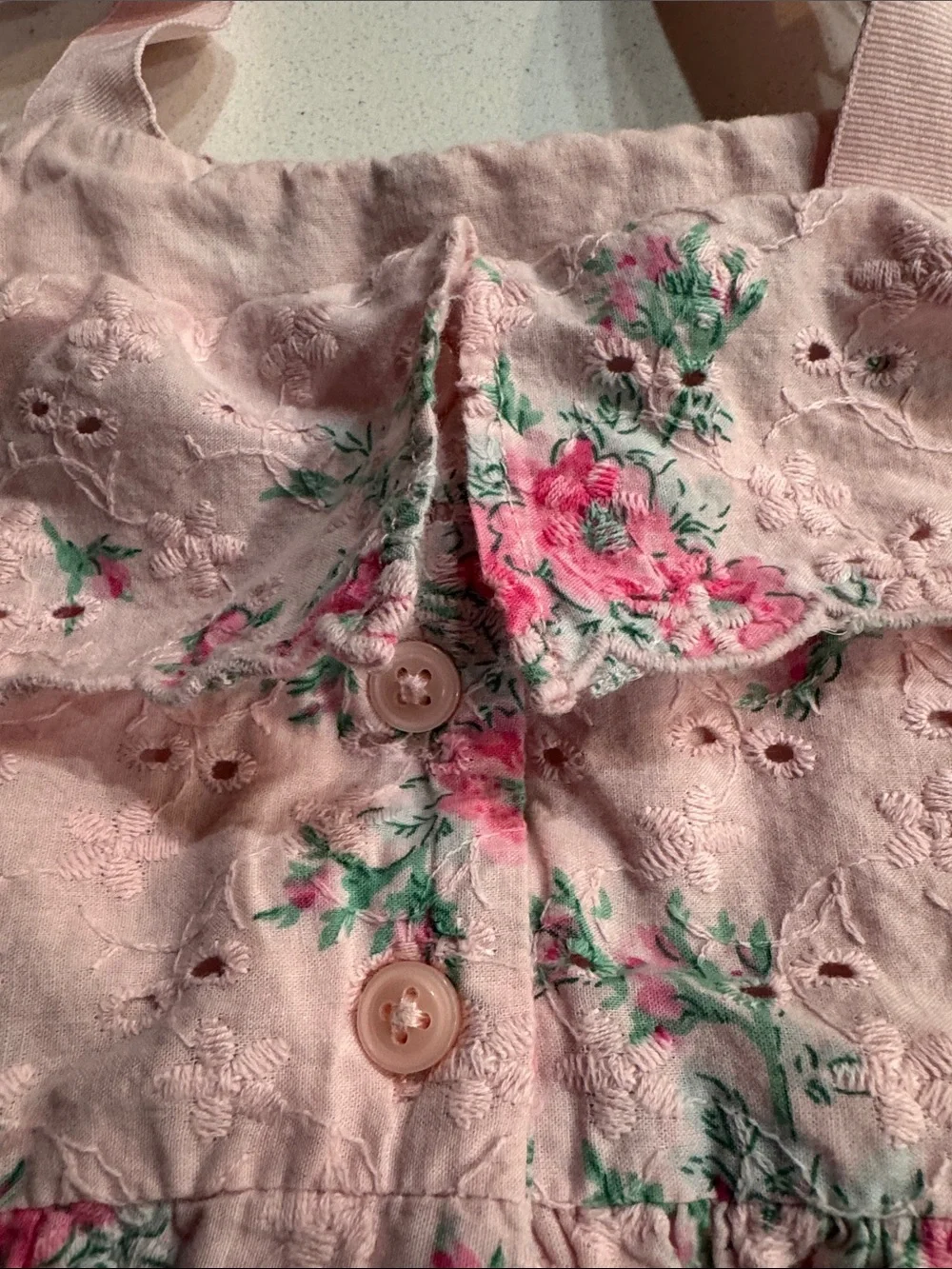 Janie and Jack Pink Floral Eyelet Sundress with Bow Straps and Ruffle Tiers